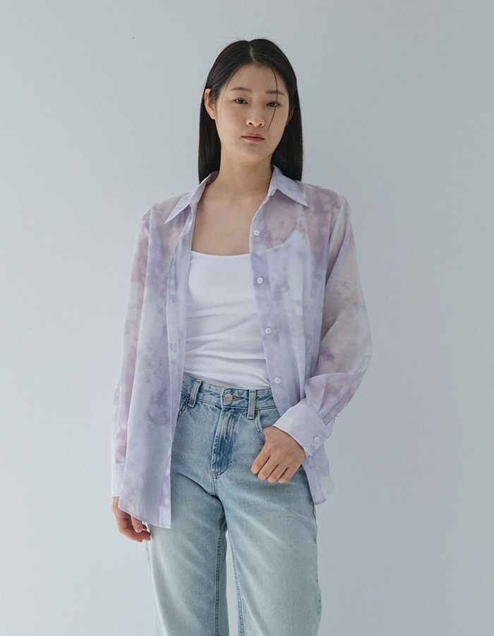 rysm) Sheer print over shirts (Purple)