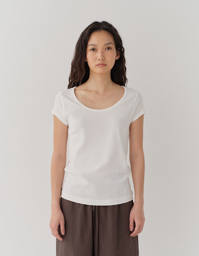 courbui) 리브드 캡 슬리브 티셔츠 (WHITE)