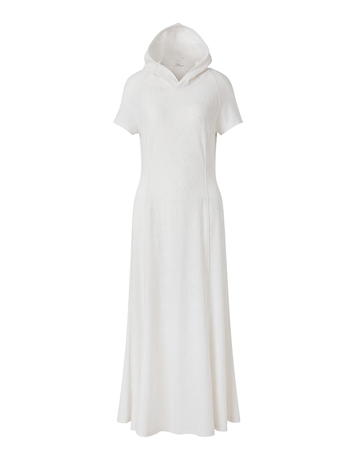 Teak)TERRY FLOWER HOODED DRESS (WHITE)
